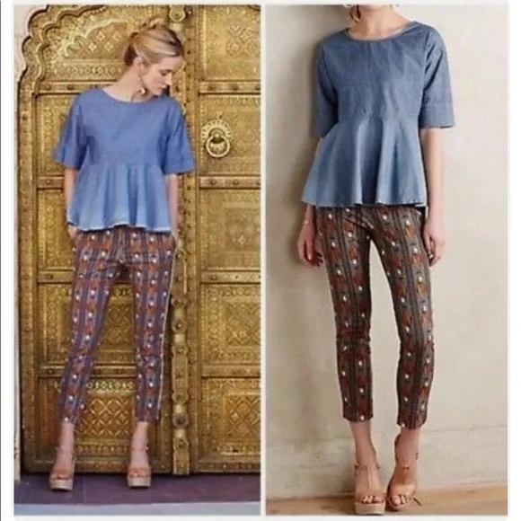 Anthropologie Cartonnier Fish Patterned Ankle Pants - Picture 2 of 16